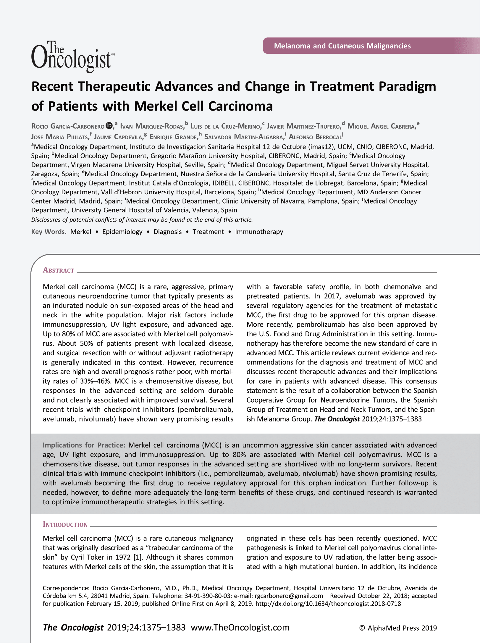 Therapeutic advances in patients with Merkel cell carcinoma