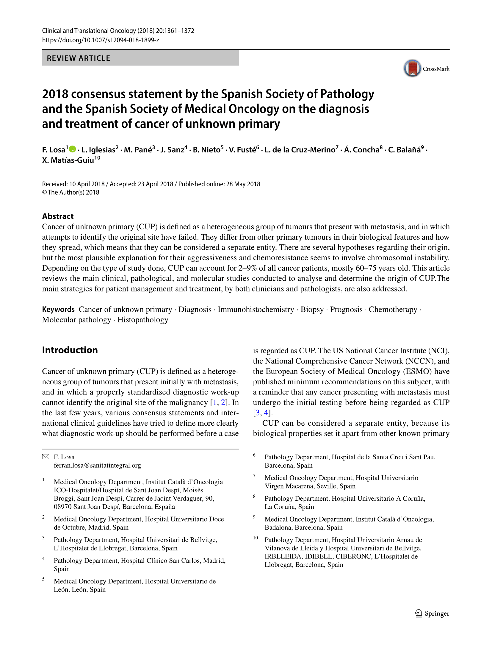 Diagnosis and treatment of cancer of unknown primary