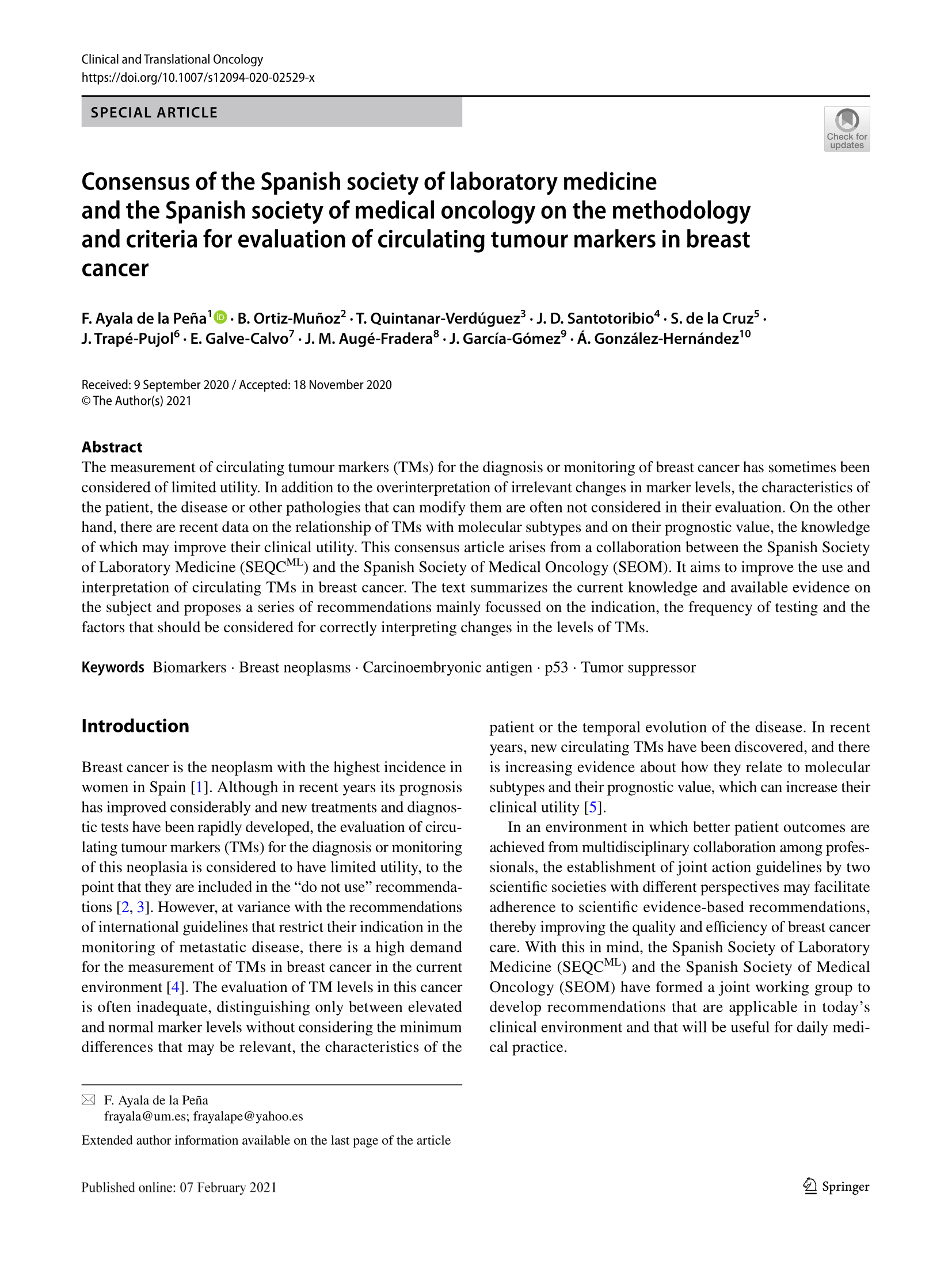 Determinación de marcadores tumorales circulantes en cáncer de mama