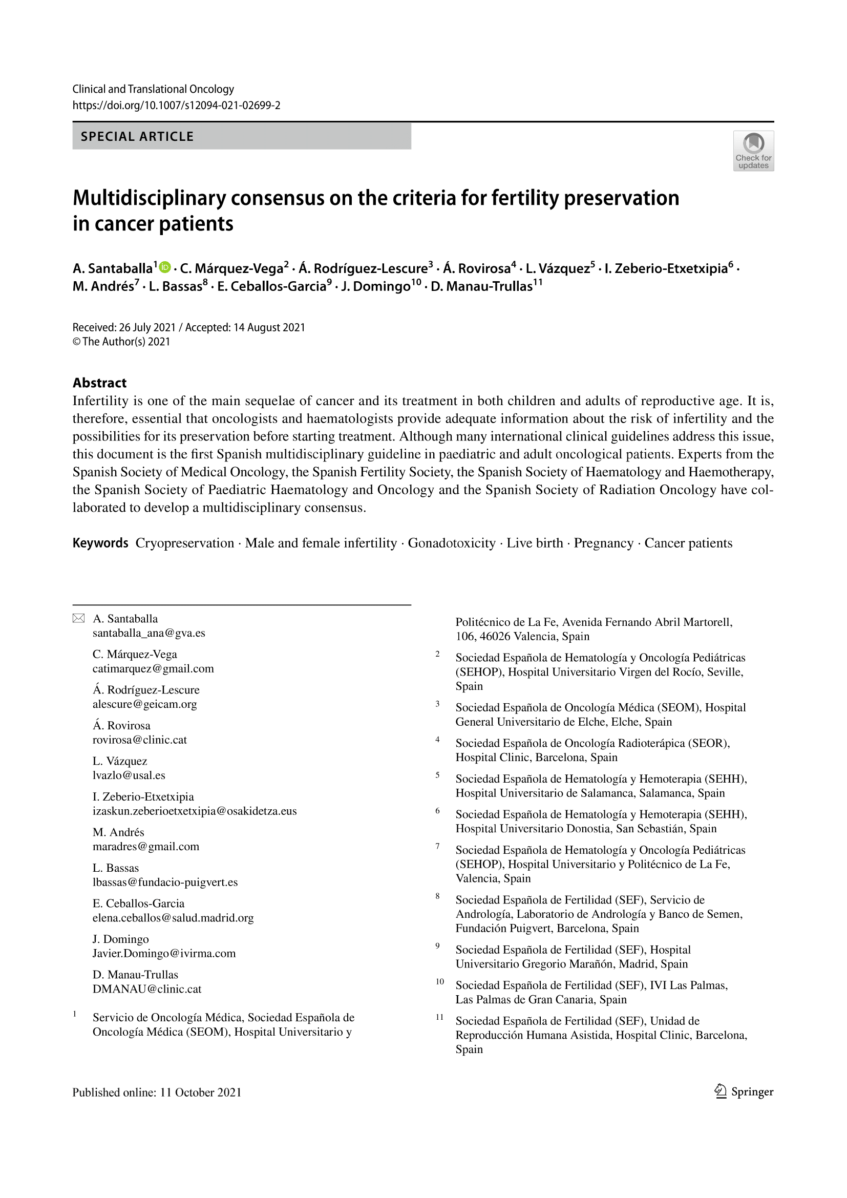 Criteria for Fertility Preservation in Cancer Patients