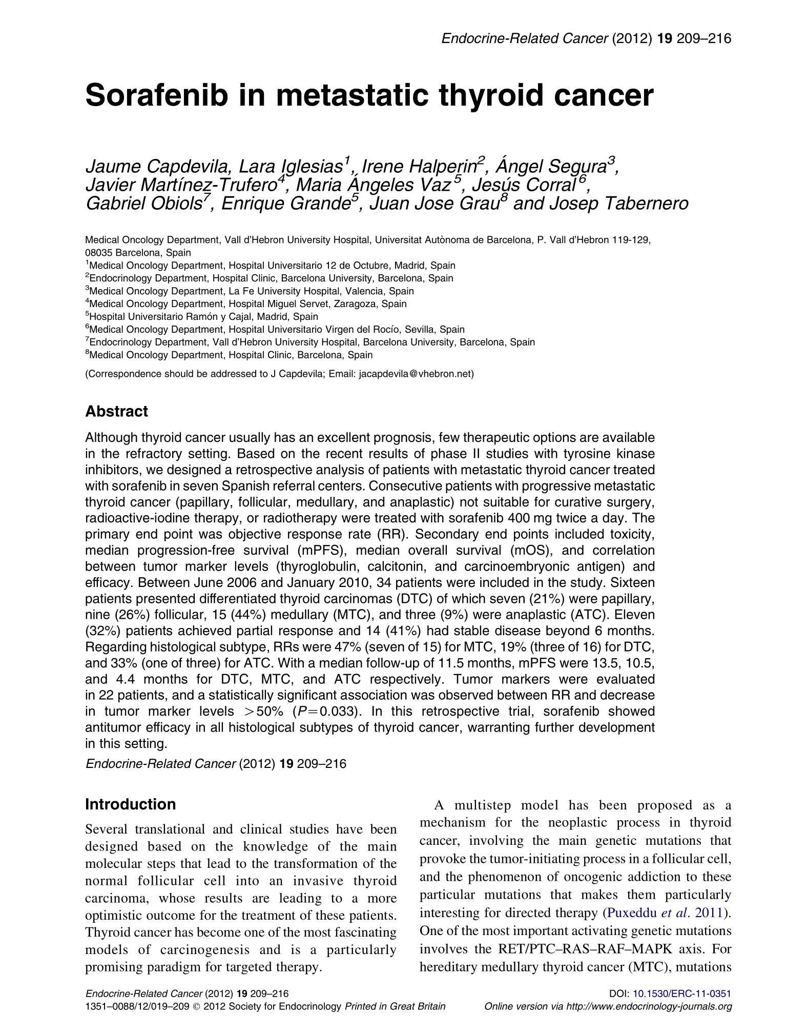 Sorafenib in metastatic thyroid cancer